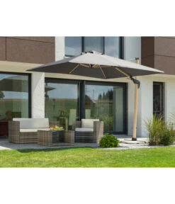 Schneider Ampelschirm Rhodos Twist Woody, Anthrazit, Rechteckig, Ca. B300/T360 Cm -Optimal Gartenmöbel Geschäft 4355640 WE MO 002 RhodosTwistWoody