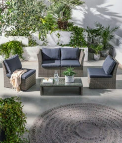 Dehner Geflecht-Lounge Rom, 4-teilig -Optimal Gartenmöbel Geschäft 4407334 WE MO 001 DehnerGeflechtLoungeRomNEU