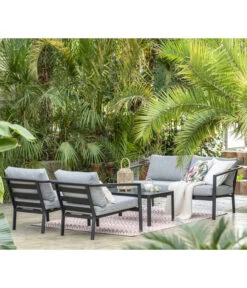 Dehner Alu-Lounge New York, 4-teilig -Optimal Gartenmöbel Geschäft 6670954 WE MO 001 DehnerAluLoungeNewYork