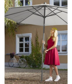 Dehner Schirm Milos, Rund, Ca. Ø294 Cm -Optimal Gartenmöbel Geschäft 6702864 WE MO 001 SchirmMilosHellgrauNeu