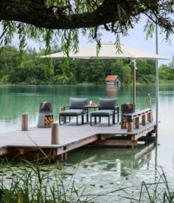 Dehner Ampelschirm Zypern, Holzoptik, Quadratisch, Ca. B300/T300 Cm -Optimal Gartenmöbel Geschäft 6865422 WE MO 001 AmpelschirmZypernbeige